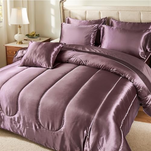 Bedding_Dreamer Satin Comforter Set Queen Size, 8 Piece Bed in a Bag Blush Pink with Sheets, Silky Soft Polyester Satin Bedding Set, Lightweight, 16 Inch Deep Pocket, Elegant Luxury Style - Image 3