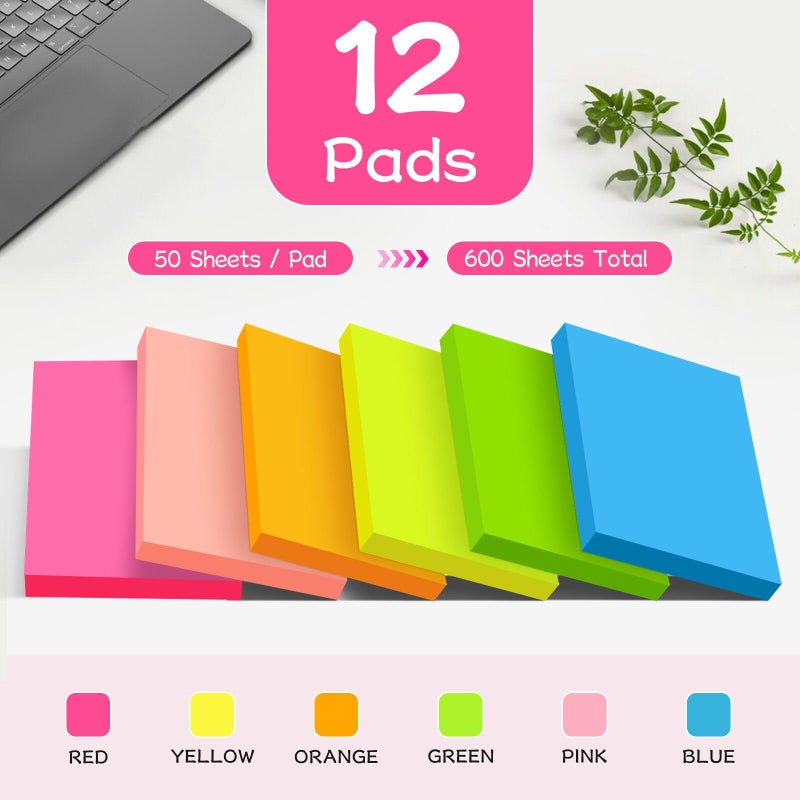 TKTB (12 Pads) Sticky Notes 3x5 in, Bright Colors Strong Adhesive Post, Suitable for School, Home, Office, Clean Removal, 50 Sheets/pad - Image 2