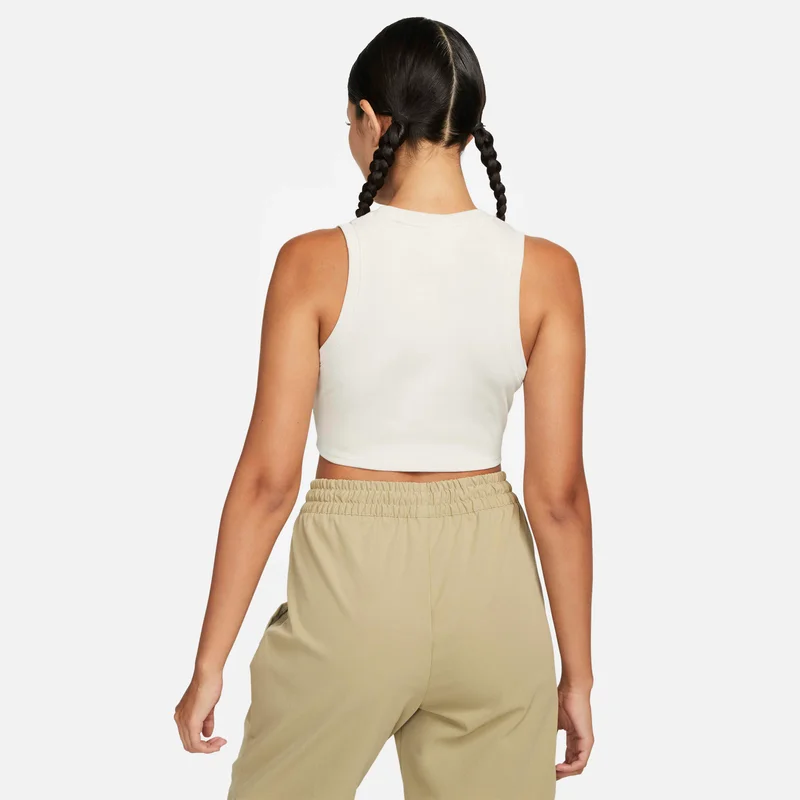Nike Ivory Women's Sportswear Chill Tight Cropped Mini-Rib Tank Top for Women | Best Price UAE