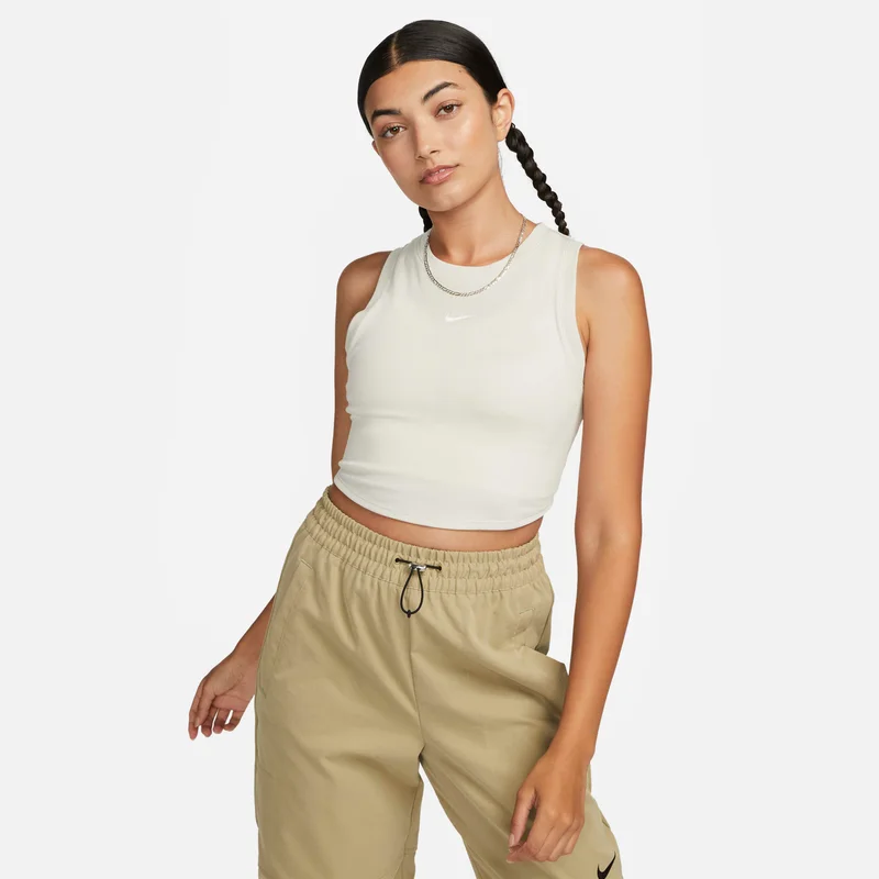 Nike Ivory Women's Sportswear Chill Tight Cropped Mini-Rib Tank Top for Women | Best Price UAE