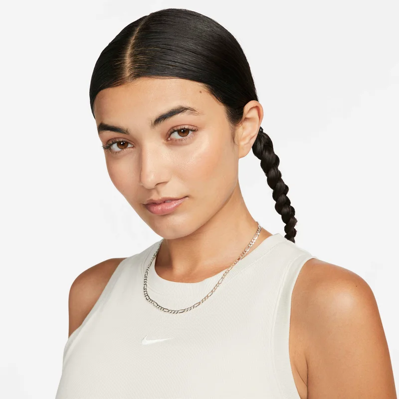 Nike Ivory Women's Sportswear Chill Tight Cropped Mini-Rib Tank Top for Women | Best Price UAE