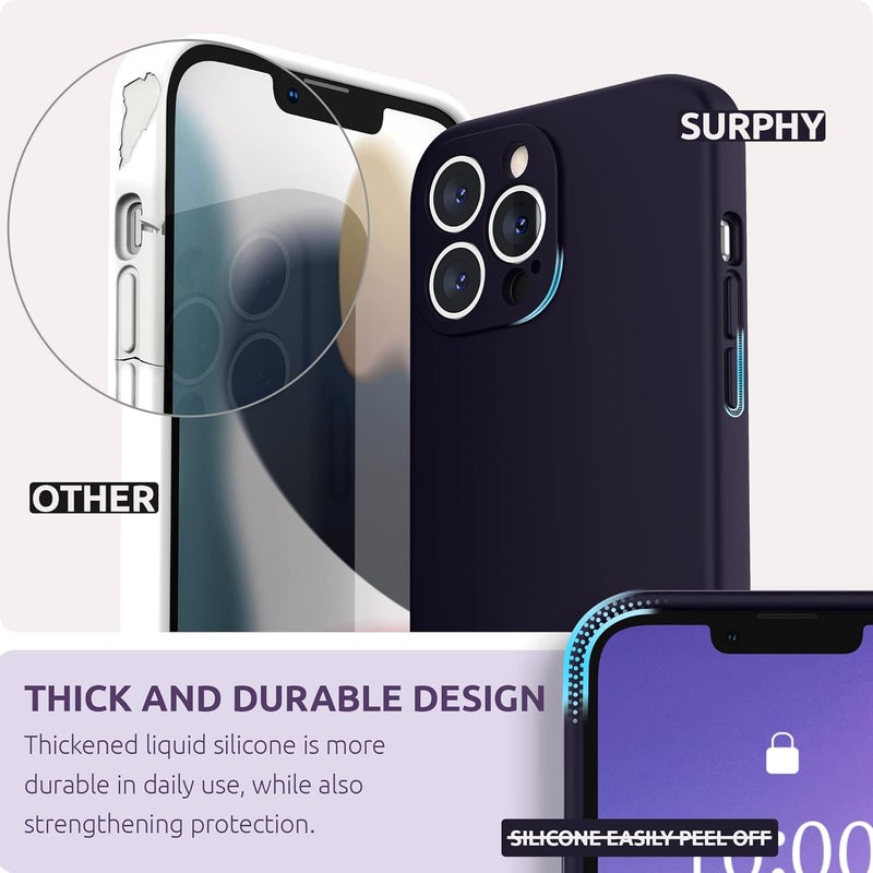 SURPHY Compatible with iPhone 13 Pro Max Case with Screen Protector, (Camera Protection + Soft Microfiber Lining) Liquid Silicone Phone Case 6.7 inch 2021, Midnight Purple - Image 4