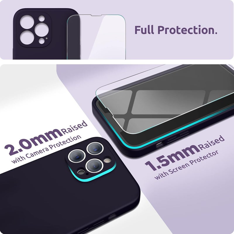 SURPHY Compatible with iPhone 13 Pro Max Case with Screen Protector, (Camera Protection + Soft Microfiber Lining) Liquid Silicone Phone Case 6.7 inch 2021, Midnight Purple - Image 3