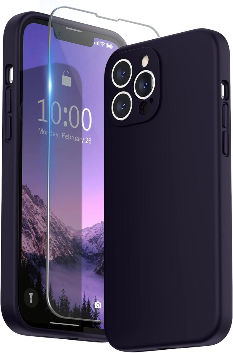SURPHY Compatible with iPhone 13 Pro Max Case with Screen Protector, (Camera Protection + Soft Microfiber Lining) Liquid Silicone Phone Case 6.7 inch 2021, Midnight Purple - Image 1
