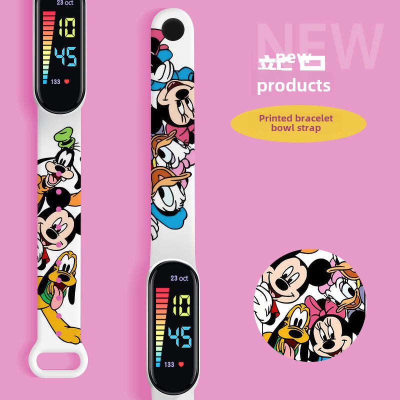 Waterproof LED Cartoon Watch for Kids White-Mickey Old Duck Dog 