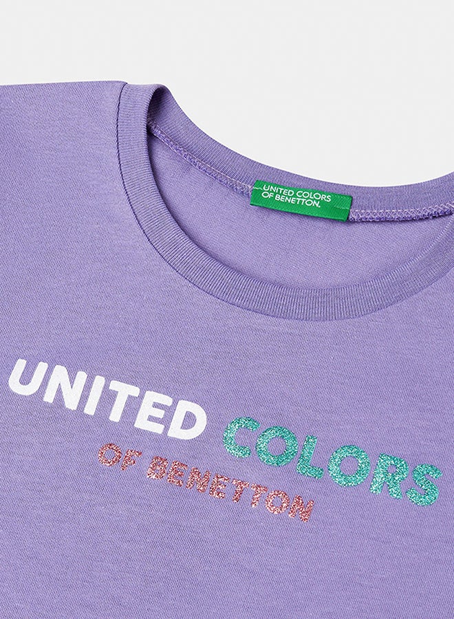 بينيتون تي شيرت بنات مع شعار لامع من القطن - Image 3