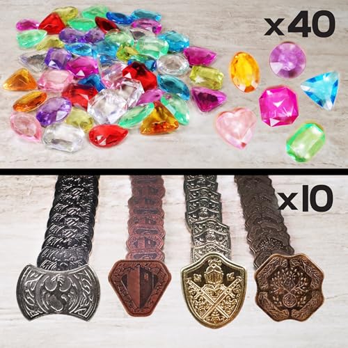 ENHANCE Tabletop Treasure Token Set 40 Metal MTG Tokens x10 Each Design with Acrylic Assorted Gems 40 and Drawstring Pouch Counters for RPG Games MTG Counters DND Coins for Tabletop Games - Image 5