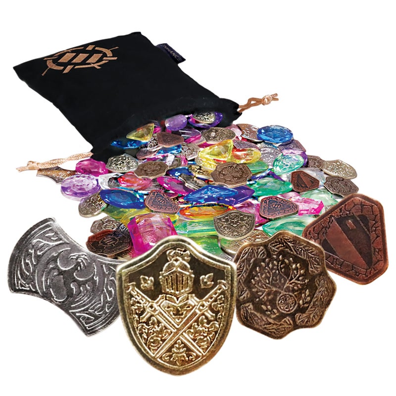 ENHANCE Tabletop Treasure Token Set 40 Metal MTG Tokens x10 Each Design with Acrylic Assorted Gems 40 and Drawstring Pouch Counters for RPG Games MTG Counters DND Coins for Tabletop Games - Image 3
