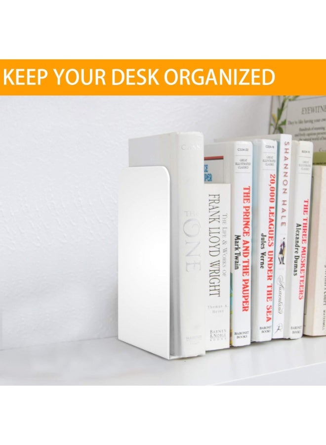 Bookends 1 Pair, White Metal Book Ends, Bookends for Shelves, Book Stopper for Heavy Books, Book Dividers for Home Office - Image 3