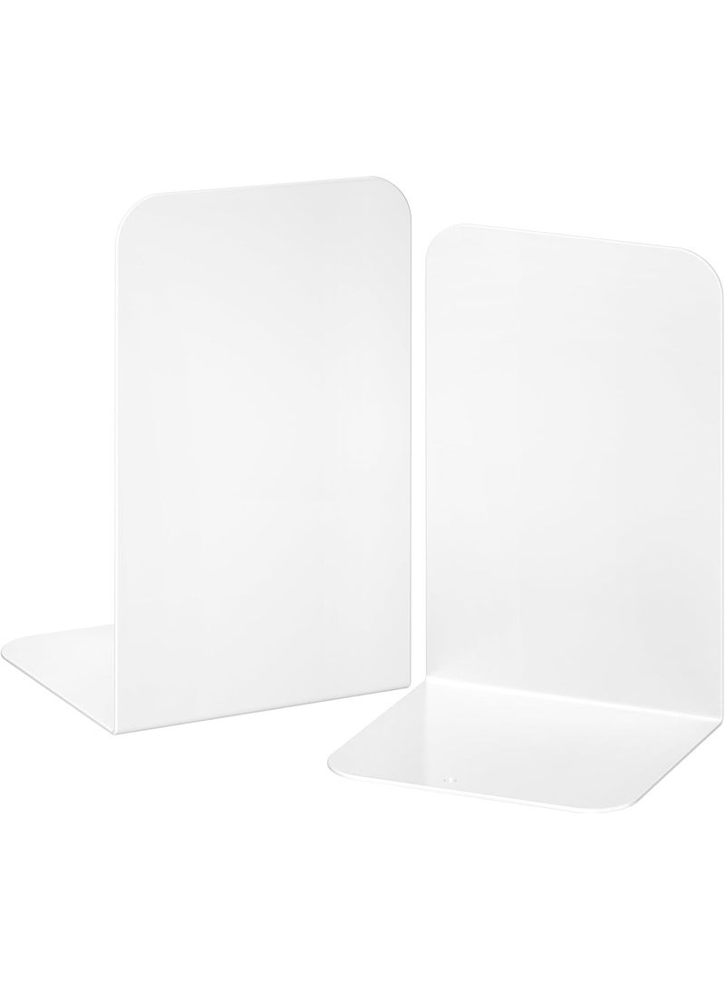 Bookends 1 Pair, White Metal Book Ends, Bookends for Shelves, Book Stopper for Heavy Books, Book Dividers for Home Office - Image 1