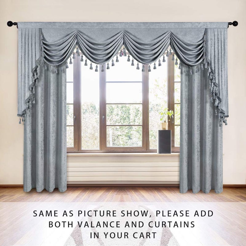 ELKCA ELKCA Thick Chenille Window Curtains Valance for Living Room Silver Grey Waterfall Valance for Bedroom Rod Pocket (W118inch  1 Panel)  - Image 2