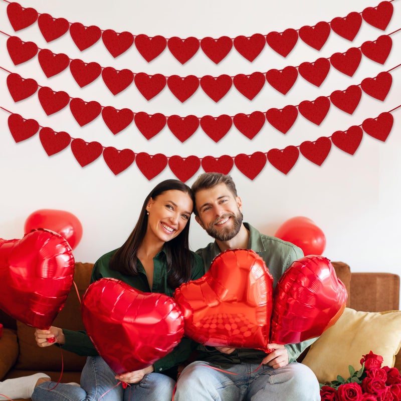 Partyprops 4Pcs Valentines Day Decorations Red Felt Heart Garland Banner, Pre-Strung, 48 Hearts Valentines Banner for Outdooe Indoor Home Valentines Day Decor NO DIY Galentines Day Anniversary Wedding Decoration - Image 2