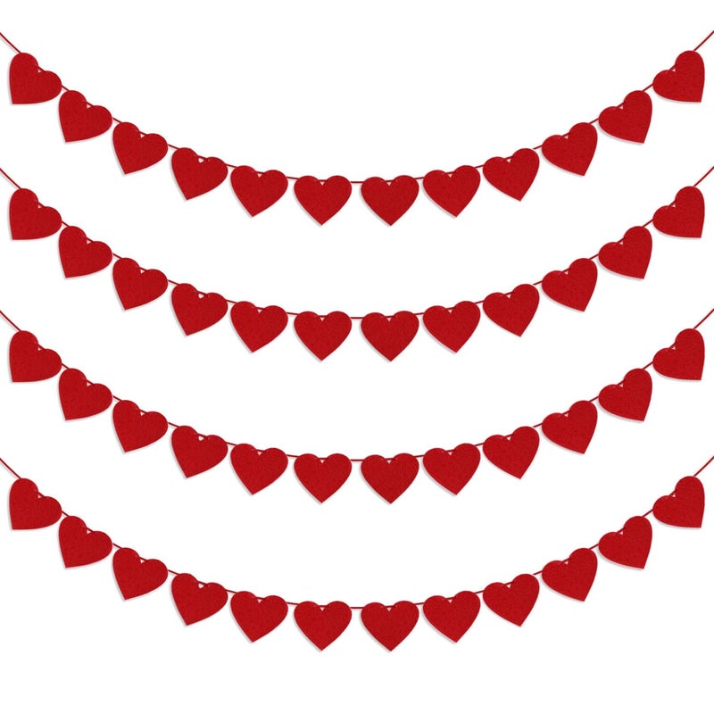 Partyprops 4Pcs Valentines Day Decorations Red Felt Heart Garland Banner, Pre-Strung, 48 Hearts Valentines Banner for Outdooe Indoor Home Valentines Day Decor NO DIY Galentines Day Anniversary Wedding Decoration - Image 1