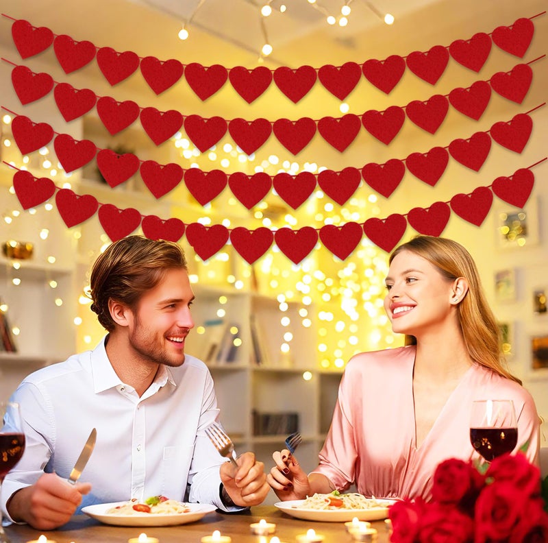 Partyprops 4Pcs Valentines Day Decorations Red Felt Heart Garland Banner, Pre-Strung, 48 Hearts Valentines Banner for Outdooe Indoor Home Valentines Day Decor NO DIY Galentines Day Anniversary Wedding Decoration - Image 3