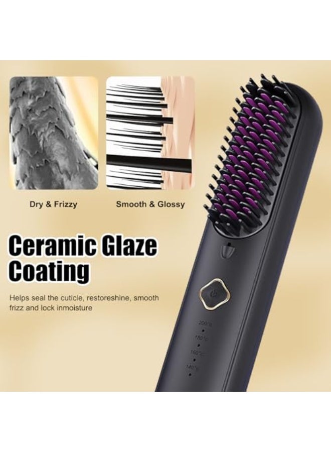 Cordless Hair Straightener Brush, USB Rechargeable Heated Styling Comb for Hair, Portable Ionic Hair Straightener with 4 Temperature Settings, Travel-Friendly Mini Straightening Brush - Image 3