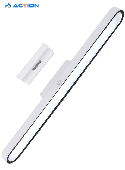 Rechargeable Magnetic LED Light Bar, Under Cabinet Lighting Wireless, Battery Powered Operated Wall Strip Lights, Dimmable Desk Lamp for Mirror Closet Bathroom Kitchen – White