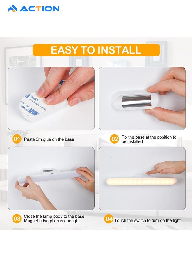 أكشن شريط إضاءة LED قابل لإعادة الشحن يعمل باللمس أسفل الخزانة، 35 × 48 × 300 مم، قابل للتعتيم مع 3 أوضاع ألوان، يعمل بمنفذ USB، مثالي للأرفف الجدارية والخزائن والمرايا وجانب السرير وإضاءة المطبخ، لون أبيض - Image 3