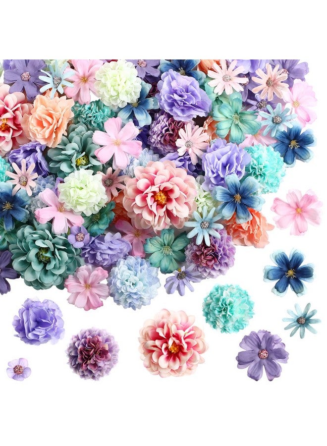 Cindeer 200 Pcs Flower Mini Silk Heads Fake Rose Daisy Faux Flowers For Crafts Rose Blossom Heads Sunflower Daisy Wedding Decoration For Boho Bride Halloween Home Wedding, 2-7 Cm, Blue, Purple  - Image 1