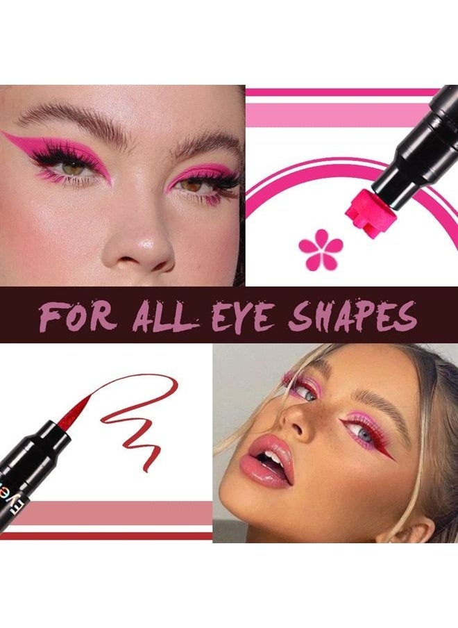 BINGBRUSH 4Pcs Double-head Liquid Stamp Eyeliner Pencil, 5 in 1 Pink Flowers Red Heart Blue Moon Purple Star Shapes Face Stamps Makeup Colorful Waterproof Slim Gel Felt Tip High Pigment Liquid Eyeliner & Seal  - Image 3