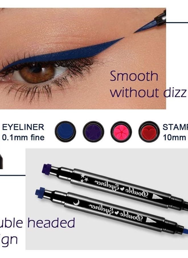 BINGBRUSH 4Pcs Double-head Liquid Stamp Eyeliner Pencil, 5 in 1 Pink Flowers Red Heart Blue Moon Purple Star Shapes Face Stamps Makeup Colorful Waterproof Slim Gel Felt Tip High Pigment Liquid Eyeliner & Seal  - Image 2