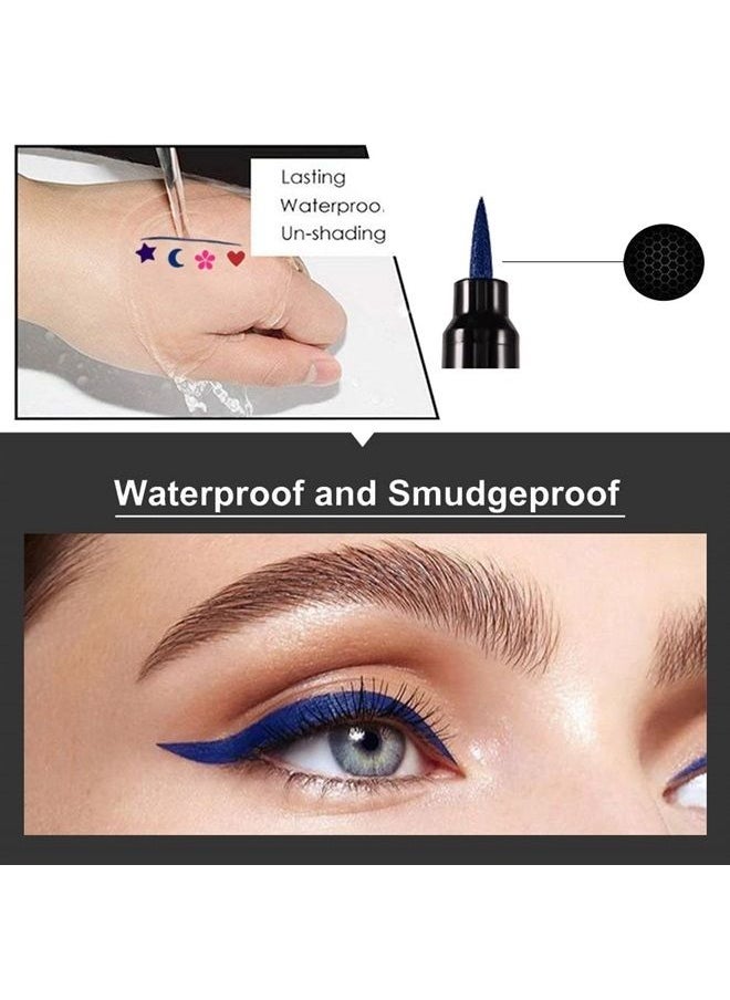 BINGBRUSH 4Pcs Double-head Liquid Stamp Eyeliner Pencil, 5 in 1 Pink Flowers Red Heart Blue Moon Purple Star Shapes Face Stamps Makeup Colorful Waterproof Slim Gel Felt Tip High Pigment Liquid Eyeliner & Seal  - Image 5