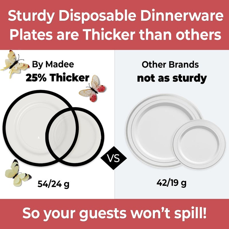 By Madee HEAVYWEIGHT 150 Pcs for 25 Guests | Clear and Black Plastic Plates and Silverware Set | Fancy Disposable Dinnerware Set | Black Plates Disposable for Party | Gift of 3D Butterflies - Image 3