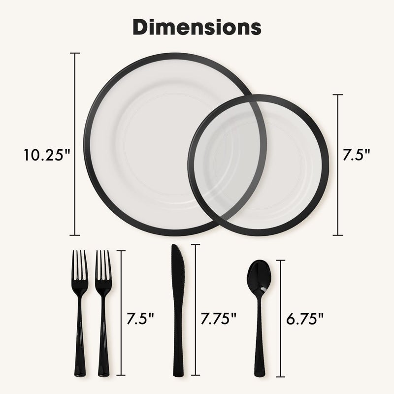 By Madee HEAVYWEIGHT 150 Pcs for 25 Guests | Clear and Black Plastic Plates and Silverware Set | Fancy Disposable Dinnerware Set | Black Plates Disposable for Party | Gift of 3D Butterflies - Image 5
