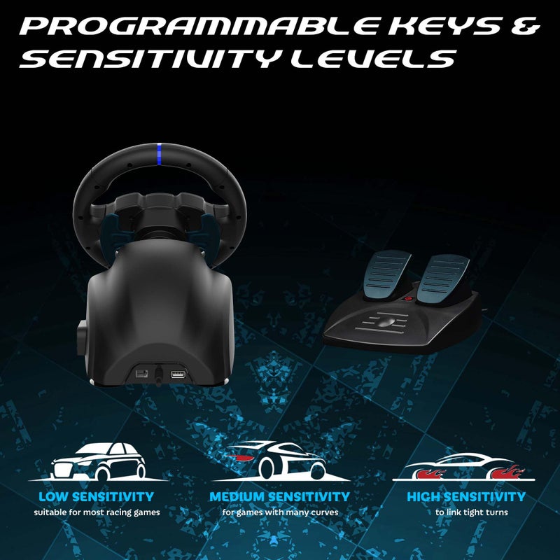 SUBSONIC - Superdrive 220 RS-5 Steering Wheel compatible PS5 - Racing Wheel with Dual Joysticks, Pedals and Paddles - 22 cm Diameter, 180Â° Rotation. Compatible with PS5 and PC - Black - Image 2