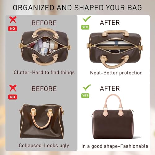 Doxo Upgraded Purse Organizer Insert Compatible with Lv Speedy 25, Neverfull PM, Goyard PM and More, Lightweight DupontPaper Bag Organizer Insert with Zip, 11 Pockets (Brown, M) - Image 5