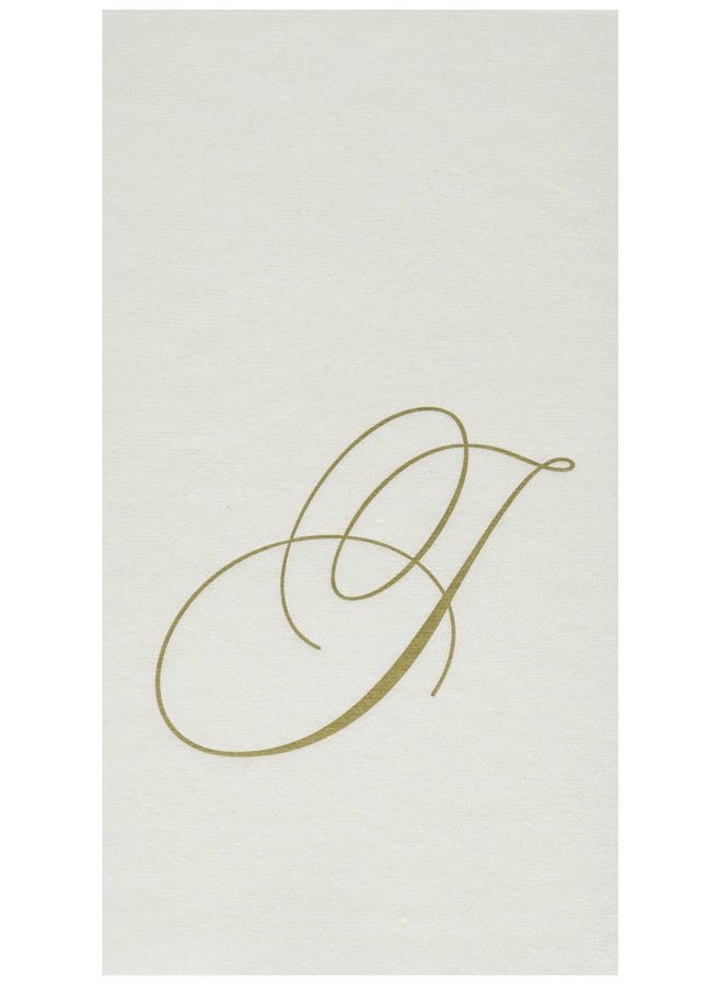 " Signature Gold Initial J Paper Linen Guest Towels, White Pearl, Pack of 24