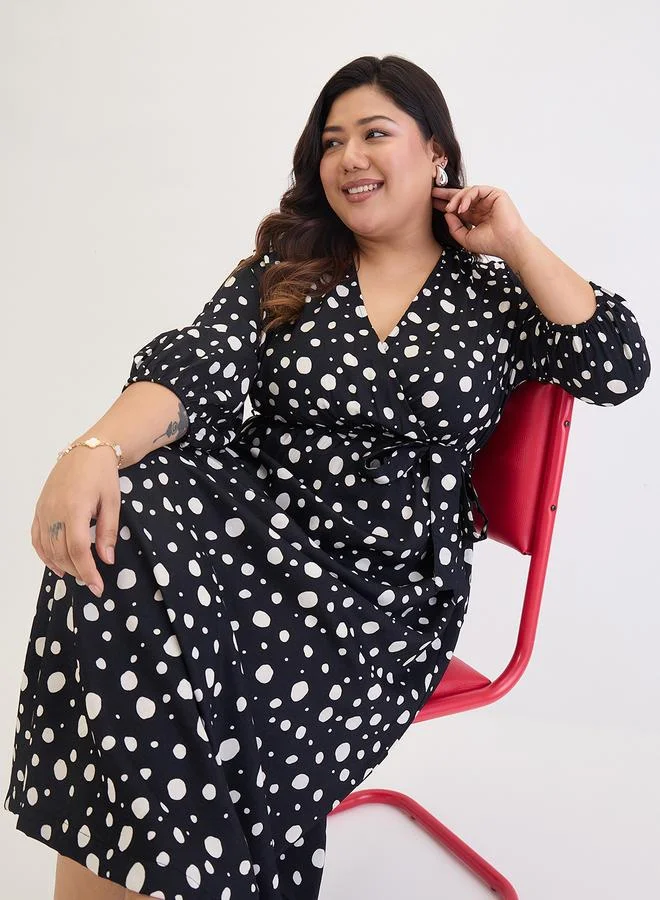 Femmella  Femmella Plus Size Black Spot Print Maxi Dress for Women | Best Price UAE