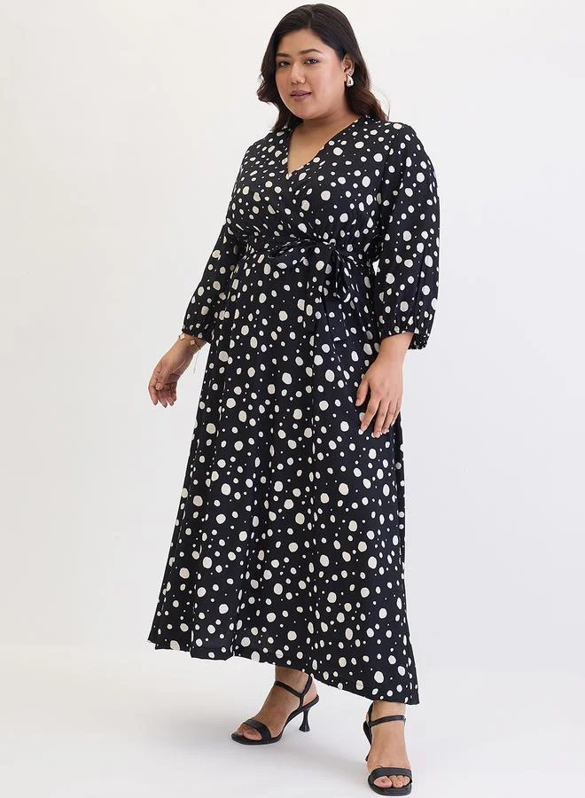 Femmella  Femmella Plus Size Black Spot Print Maxi Dress for Women | Best Price UAE