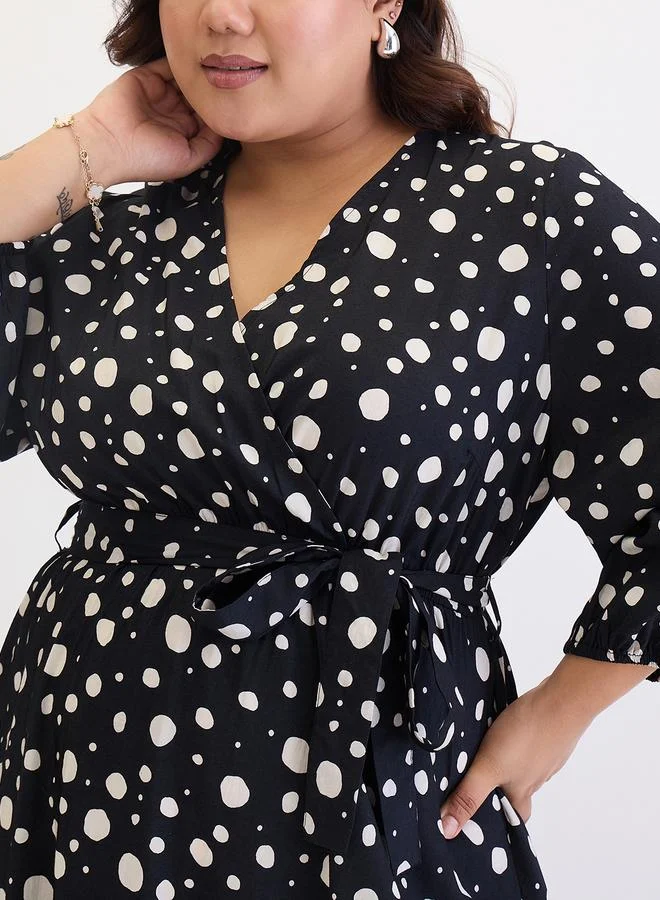 Femmella  Femmella Plus Size Black Spot Print Maxi Dress for Women | Best Price UAE