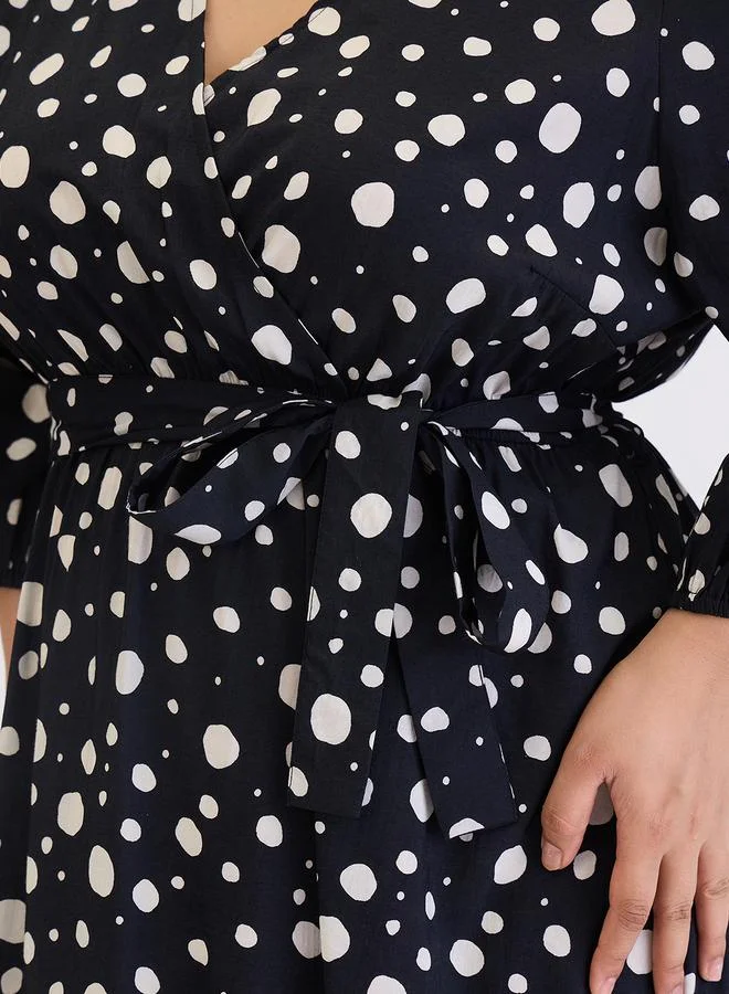 Femmella  Femmella Plus Size Black Spot Print Maxi Dress for Women | Best Price UAE