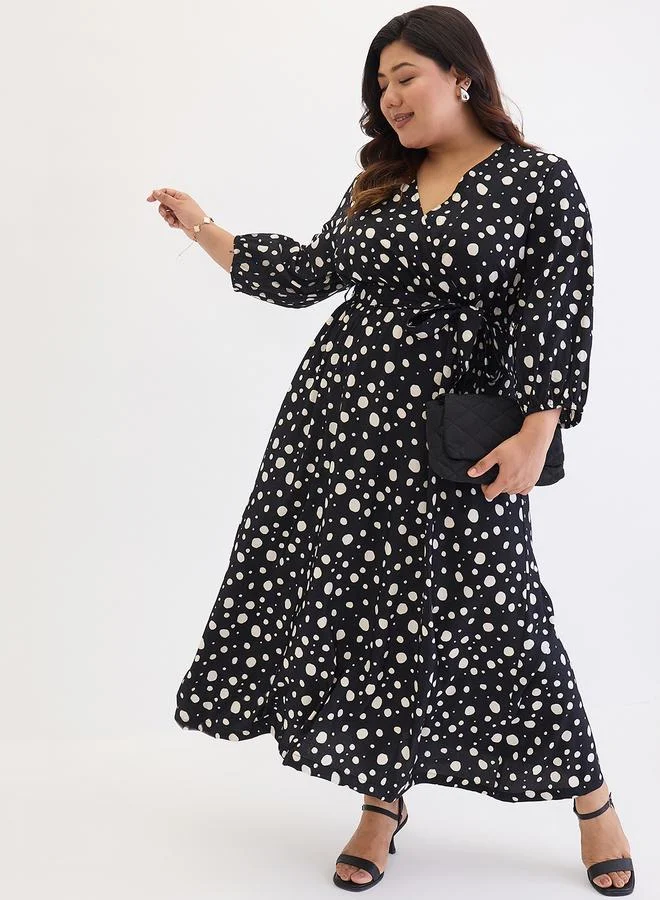 Femmella  Femmella Plus Size Black Spot Print Maxi Dress for Women | Best Price UAE