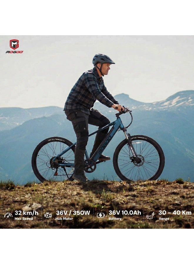 MOGOO E6000 27.5" E-Bike For Adults - Shimano 7-Speed - 350W Motor - 36V 10.4Ah Battery - Disc Brakes - Lightweight Commuter - Suspension Mountain Bike - Pedal Assist - 35Kph - 80Km Range - Blue - Image 4