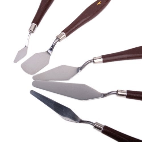 Generic Mixed 5Pcs Stainless Steel Palette Scraper Set Spatula Knives for Artist Oil Painting Tools Painting Knife Blade Wooden Handle - Image 4