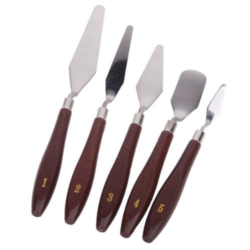 Generic Mixed 5Pcs Stainless Steel Palette Scraper Set Spatula Knives for Artist Oil Painting Tools Painting Knife Blade Wooden Handle - Image 5