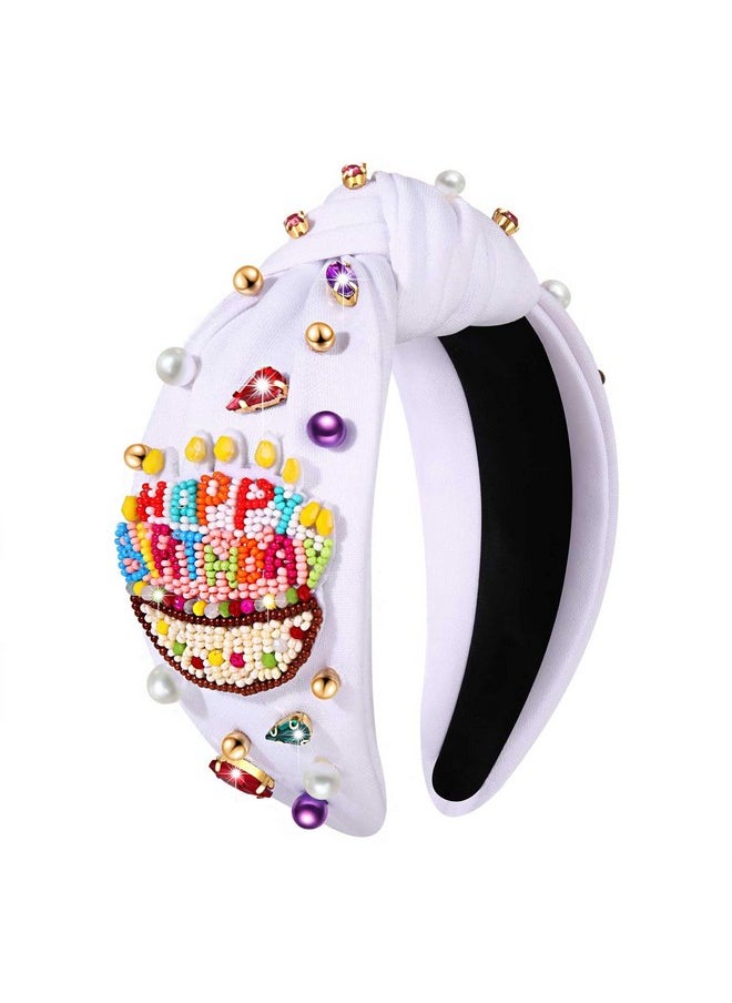 YAHPERN YAHPERN Birthday Headband for Women Beaded It’s My Birthday Knotted Headband Embellished Rhinestone Crystal Top Knot Headband Birthday Crown Hair Accessories Party Decorations Gifts  - Image 1