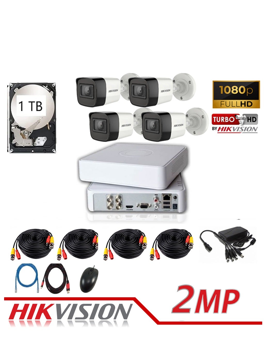 HIKVISION 4x Outdoor 2MP Camera Kit with 1TB HDD and AI Functions ...
