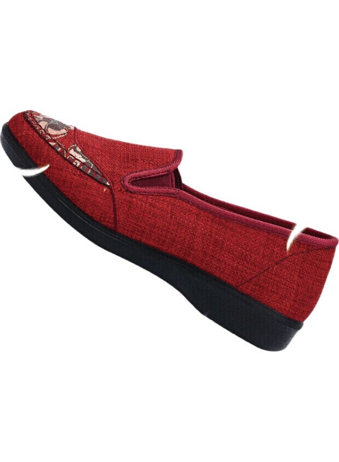 BUSHEYUAN Women'S Flat Shoes, Round Toe, Soft Sole, Breathable, Slip-On, Lazy Shoes For Middle-Aged And Elderly Women, Old Beijing Cloth Shoes, 210-1322, Red, Size 39 - Image 2