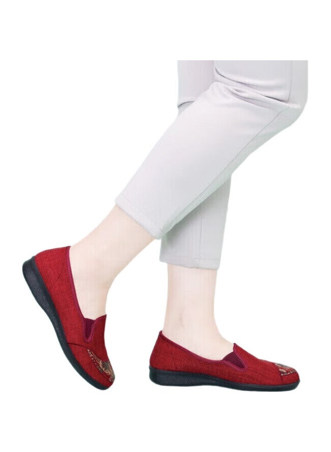 BUSHEYUAN Women'S Flat Shoes, Round Toe, Soft Sole, Breathable, Slip-On, Lazy Shoes For Middle-Aged And Elderly Women, Old Beijing Cloth Shoes, 210-1322, Red, Size 39 - Image 3