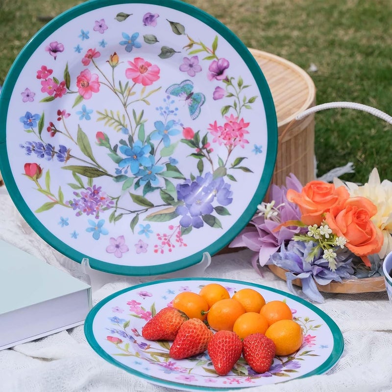 Zayton Melamine Dinnerware Set 12Piece for 4 Dish Set Plates Bowls Unbreakable Dishware for Indoor Outdoor Use Lightweight Durable for Camping Picnics Parties Green - Image 4