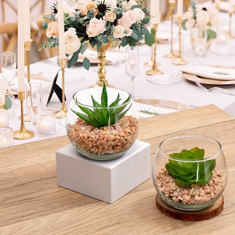 Briful Mini Fake Plants 4 Packs Cute Succulents Artificial Plants Potted Faux Succulents in Round Glass Vase for Bathroom Living Room Kitchen Shelf Table Decor - Image 5