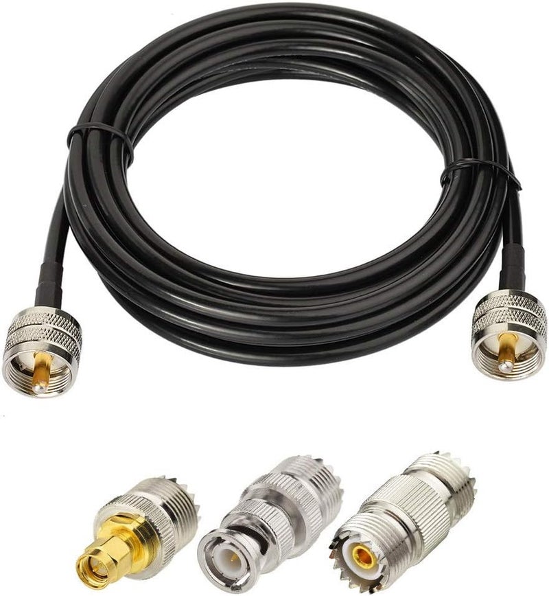 Superbat CB Coax Cable UHF PL259 RG58 Coaxial Cable 15ft +3pcs SMA/BNC/PL259/SO239 Adapter Kit for CB HAM Radio, Antenna Analyzer, Dummy Load, SWR Meter - Image 1