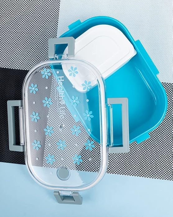 Lariox Designer Lunch Box for Office School Air Tight Plastic Tiffin Box Microwave Diswasher Safe BPA FreeStorage Tiffin Dip Container for Kids School and Adults Office Blue - Image 3