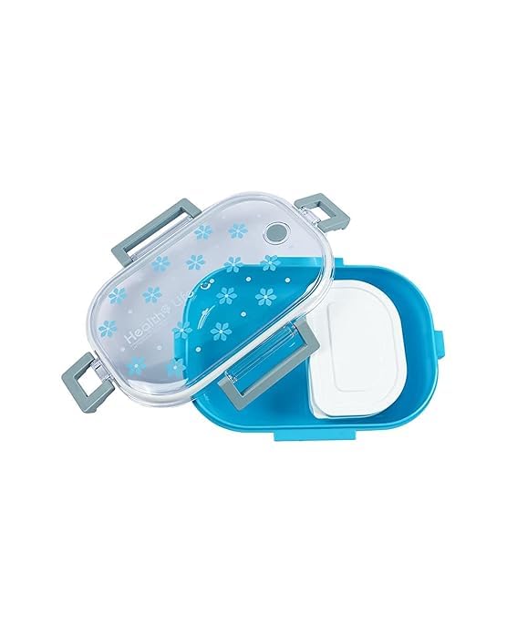 Lariox Designer Lunch Box for Office School Air Tight Plastic Tiffin Box Microwave Diswasher Safe BPA FreeStorage Tiffin Dip Container for Kids School and Adults Office Blue - Image 4
