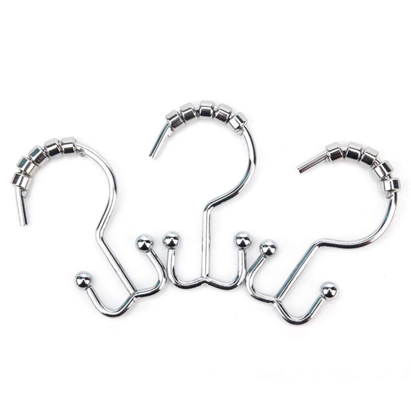 Happy Shopping Time Happy Shopping Time Chrome Plated DoubleHook Shower Curtain Rings with Rollerrings Set of 12 Hooks