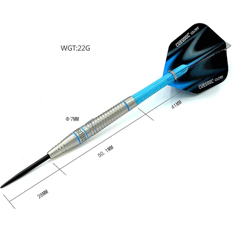 CUESOUL Glory 85% Tungsten 22g Steel Tip Dart Set-Blue line Colored - Image 2