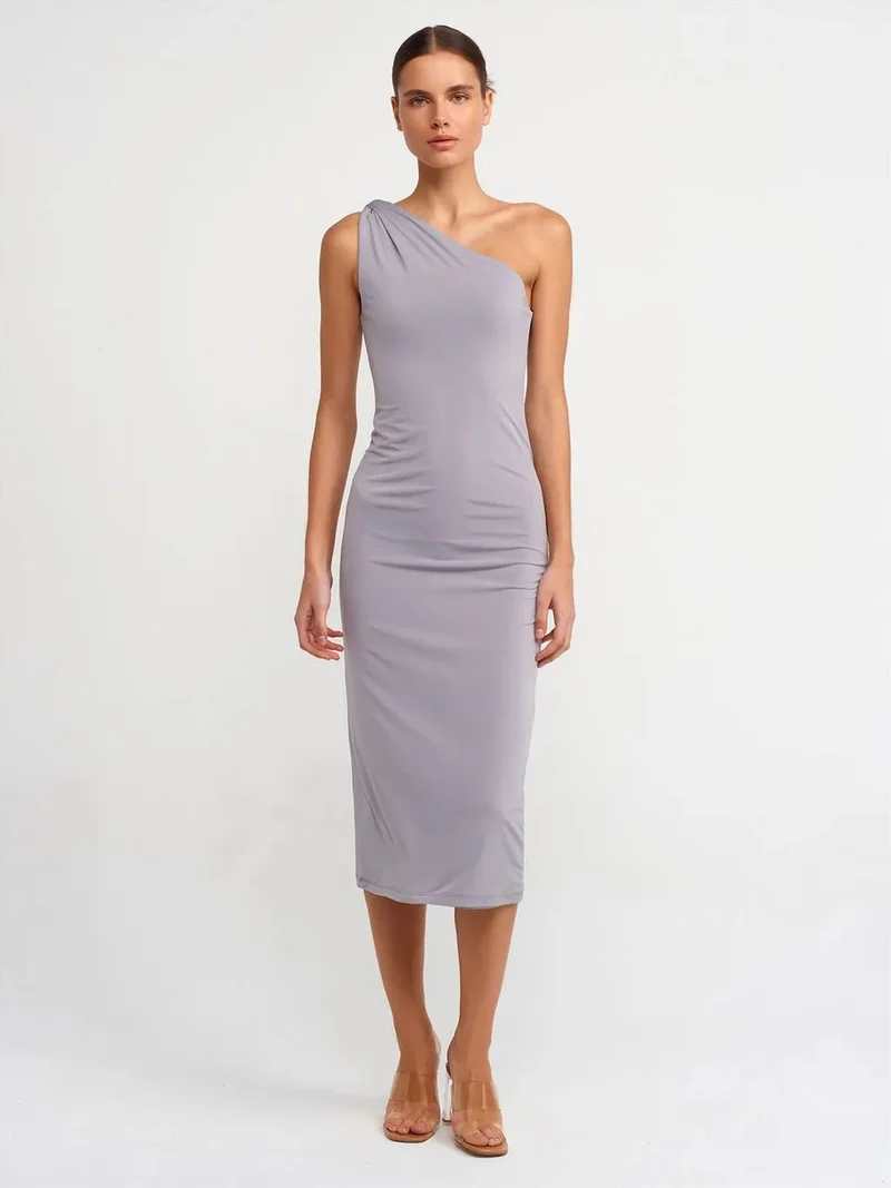ديلفين Dilvin Asymmetrical Single-Sleeve Midi Bodycon Dress
